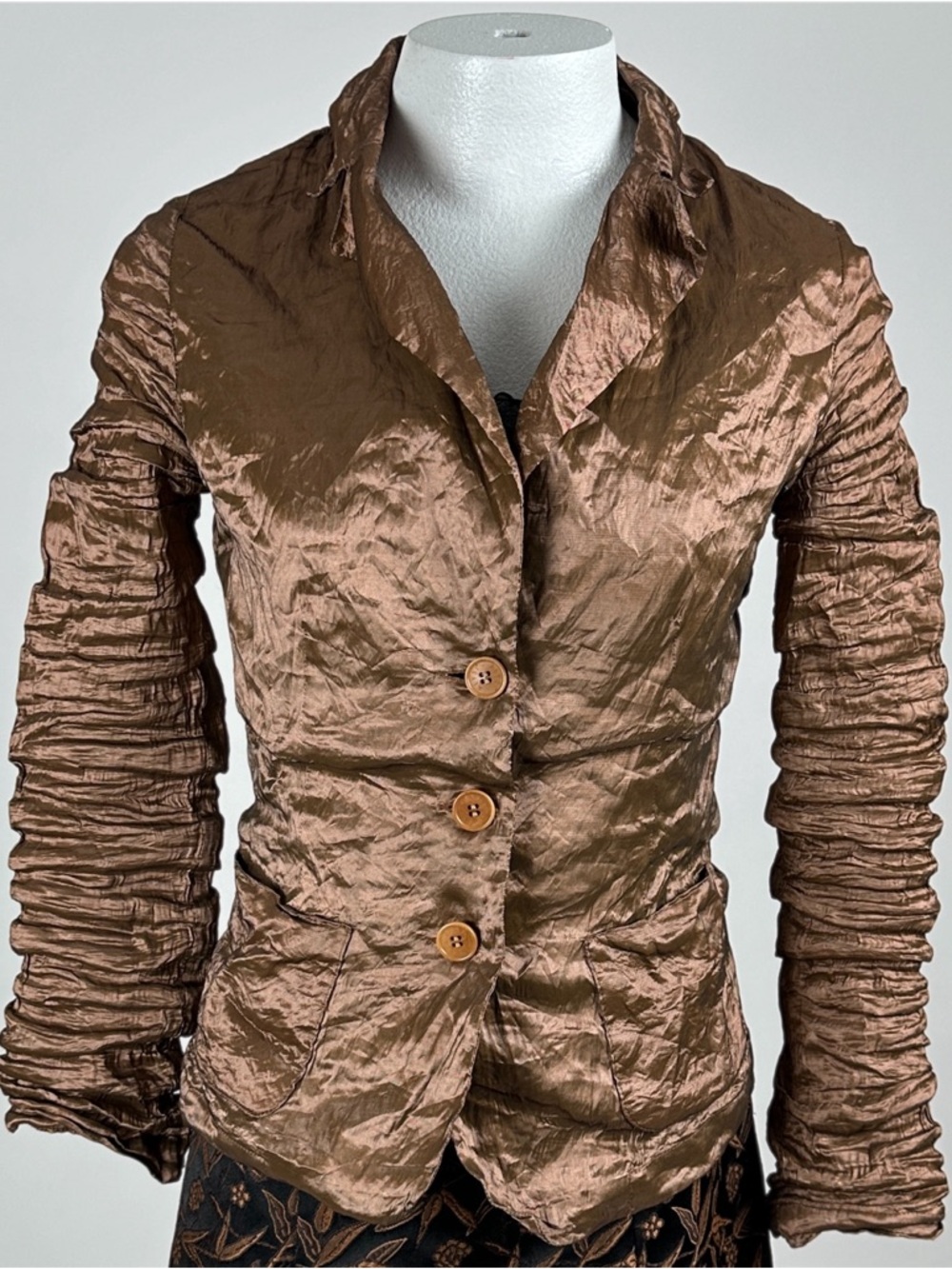 Alysi Crinkled Bronze Taffeta Blazer